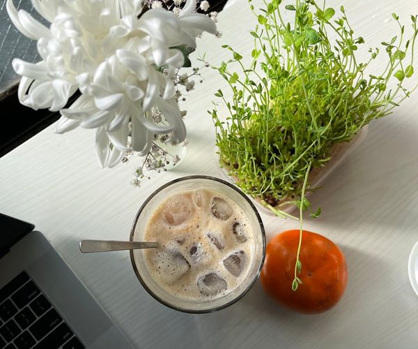 Person feeling energized and calm at a desk
